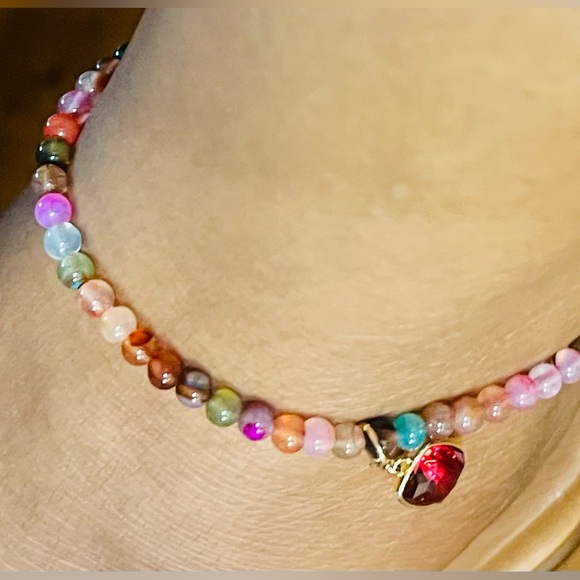 Rainbow Agate Stone Bead Ankle Bracelet - Picture 3 of 4